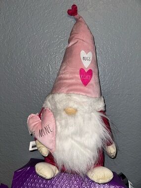 Rae Dunn Valentine Gnome Plush with Pink Hat and Heart